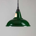 Tilbury Bathroom Factory Pendant Light in vibrant green with industrial design and black flex and ceiling rose