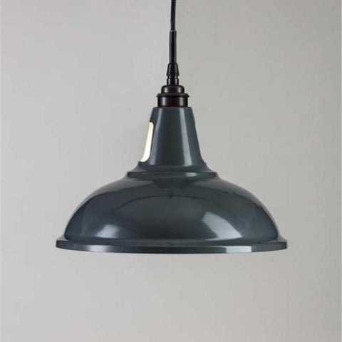 Tilbury Bathroom Factory Pendant Light in dark grey with black flex and ceiling rose, industrial style bathroom lighting