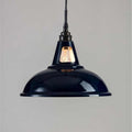 Tilbury Bathroom Factory Pendant Light in glossy black industrial design with exposed bulb and black cable