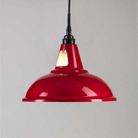Tilbury Bathroom Factory Pendant Light in vibrant red with industrial design and black flex cable.