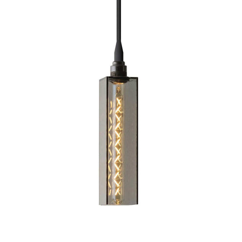 Bramley Bathroom smoked long pendant light with grey smoked glass and decorative LED bulb for contemporary bathroom lighting