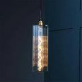 Bramley Bathroom reeded long pendant light with clear textured glass and LED filament bulb for bathroom or kitchen lighting