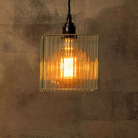 Bramley Bathroom Reeded Globe Pendant Light with warm glow and textured glass shade