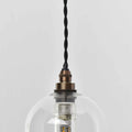Bodium small clear glass shade bathroom pendant light with adjustable black flex and brass fitting