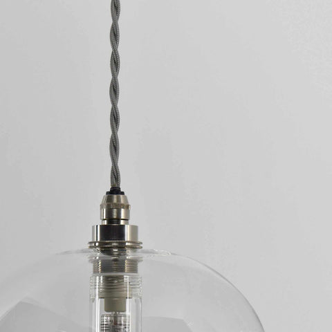 Bodium Bathroom Clear large handcrafted clear glass pendant light with adjustable twisted cord and metal fitting, bathroom-safe design