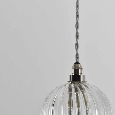 Bodium Bathroom Ribbed Glass Pendant Light with adjustable flex and handcrafted ribbed glass shade, IP44 rated for bathroom use
