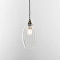 Camber small ribbed glass shade bathroom pendant light with clear ribbed glass and black twisted cord