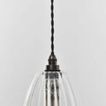 Camber small ribbed glass shade bathroom pendant light with black twisted cord and metal fixture