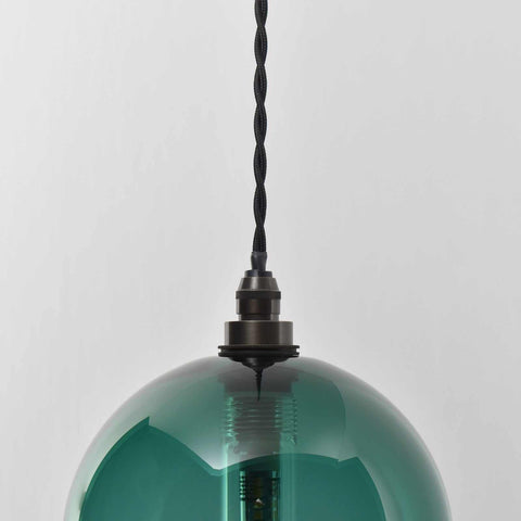 Soho small teal glass shade bathroom pendant light with twisted cord and black metal fixture