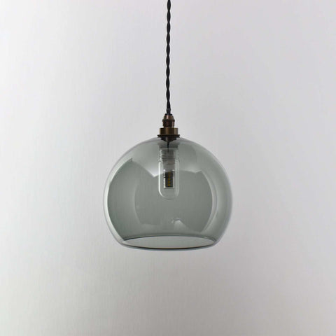 Soho Medium Smoked Bathroom Glass Shade pendant light with grey smoked glass and IP44 rating