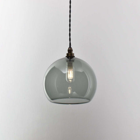 Soho Medium Smoked Bathroom Glass Shade pendant light with grey smoked glass and IP44 splash-proof rating