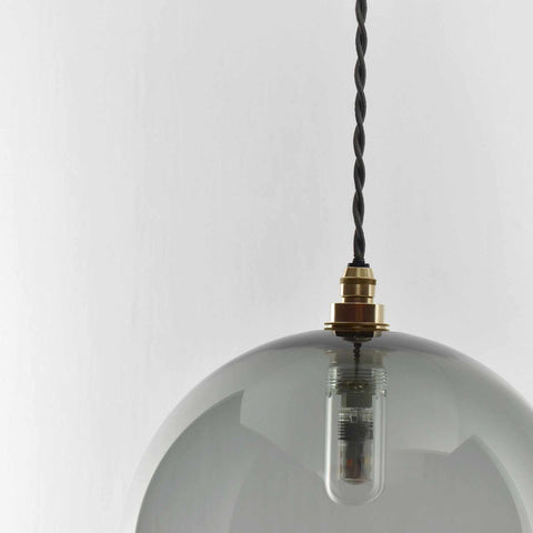 Soho large smoked glass shade bathroom pendant light with twisted black cord and brass fittings
