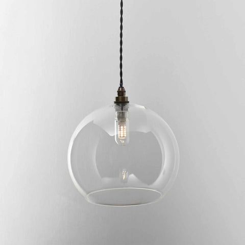 Soho large clear glass shade bathroom pendant light with modern spherical design and exposed bulb