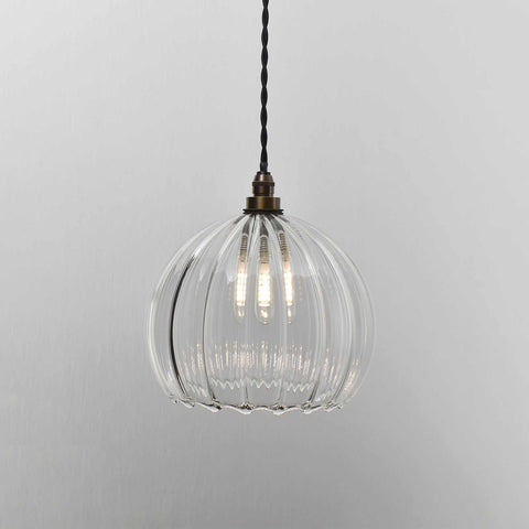 Soho Medium Ribbed Glass Shade bathroom pendant light with clear ribbed glass and bronze fittings