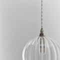 Soho Medium Ribbed Glass Shade bathroom pendant light with clear ribbed glass and vintage bulb