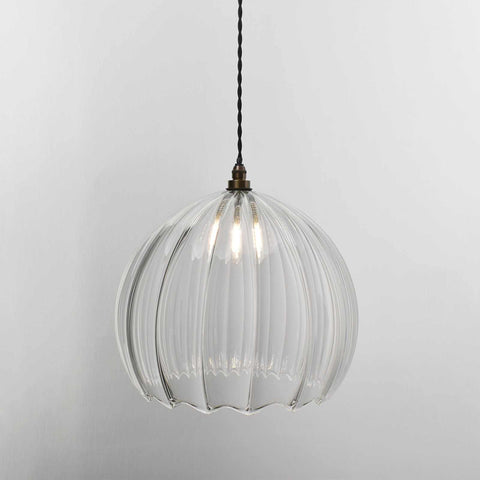 Soho extra large ribbed glass shade pendant light with handblown clear glass and vintage-style bulb
