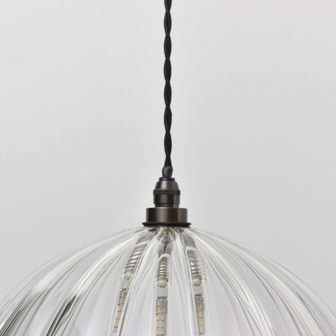 Soho extra large ribbed glass shade bathroom pendant light with handcrafted ribbed glass and black metal fittings