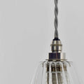 Rye Small Ribbed Glass bathroom pendant light with handblown ribbed glass shade and metal fittings