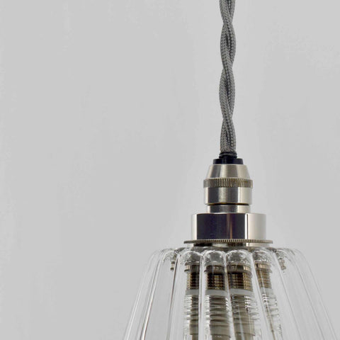 Rye Small Ribbed Glass bathroom pendant light with handblown ribbed glass shade and metal fittings