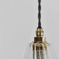 Rye Small Ribbed Glass bathroom pendant light with handblown ribbed glass shade and brass fittings