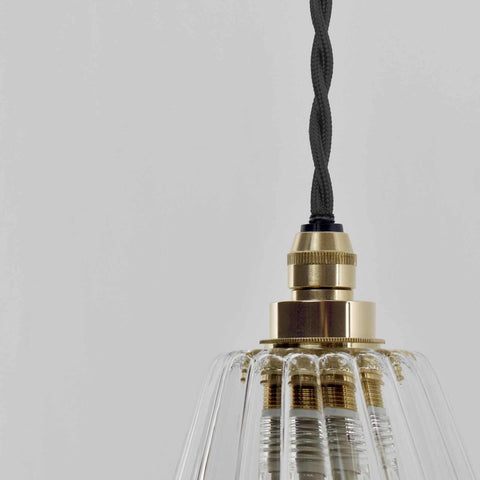 Rye Small Ribbed Glass bathroom pendant light with handblown ribbed glass shade and brass fittings