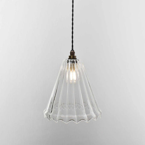 Rye Medium Ribbed Glass shade pendant light with handblown ribbed glass for bathroom lighting