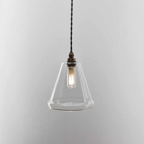 Rye small clear glass bathroom pendant light with handblown shade and vintage filament bulb
