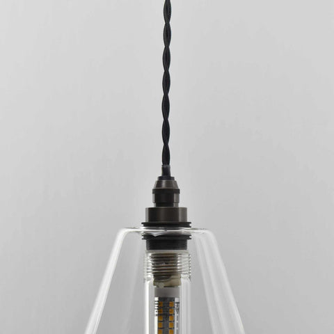 Rye small clear glass bathroom pendant light with handblown shade and twisted black cord