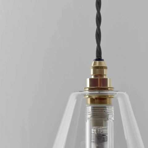 Rye Small Clear Glass handblown bathroom pendant light with brass fitting and twisted black cord