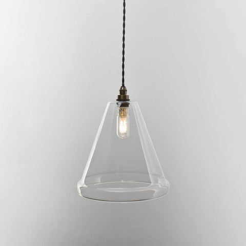 Rye medium clear glass shade bathroom pendant light with handblown glass and minimalist design