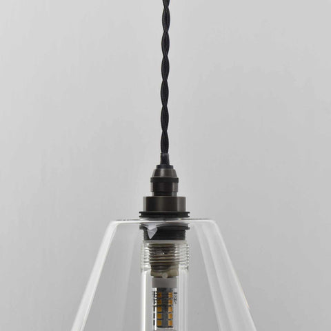 Rye medium clear glass shade bathroom pendant light with handblown glass and black twisted cord