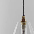 Rye medium clear glass shade bathroom pendant light with brass fitting and twisted black cord