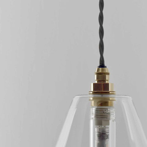 Rye medium clear glass shade bathroom pendant light with brass fitting and twisted black cord