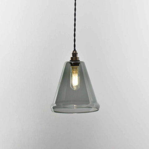 Rye small smoked glass shade bathroom pendant light with handblown smoked glass and minimalist design