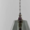 Rye Medium Smoked Glass pendant light with handcrafted smoked glass shade and metallic fixture for bathroom lighting