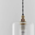 Brook small ribbed glass shade bathroom pendant light with handblown cylindrical ribbed glass and brass fixture