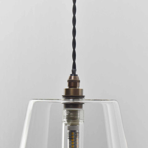 Newbury Large Clear Glass Shade pendant light with hand-blown clear glass and tapered design for bathroom lighting