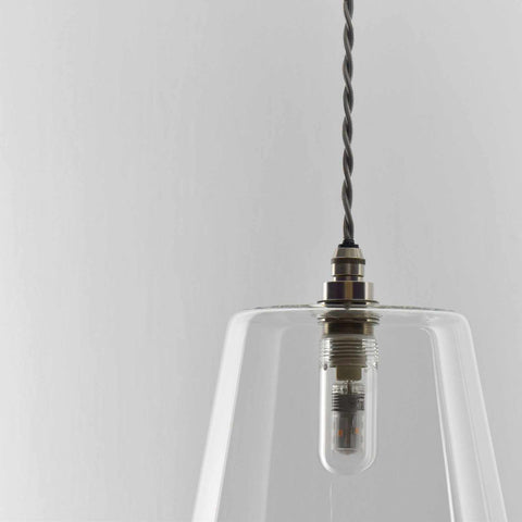 Newbury large clear glass shade bathroom pendant light with tapered hand-blown glass and metal fixture