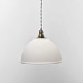 Denton Medium Ribbed ceramic shade bathroom pendant light with white ribbed texture and black twisted cord suspension