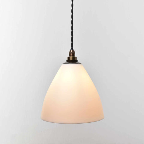 Langton Ceramic Shade bathroom pendant light with handcrafted white ceramic shade and twisted black cord