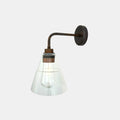 Bo Bathroom Wall light with industrial design, clear teardrop glass shade, and dimmable feature suitable for indoor and outdoor use.