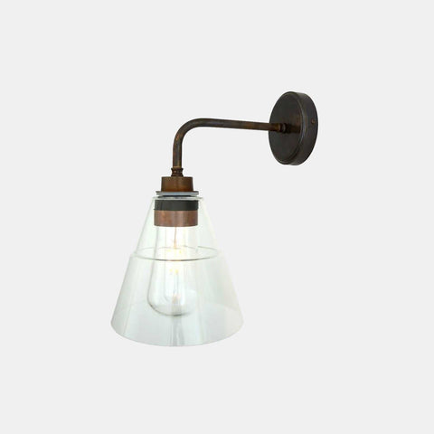 Bo Bathroom Wall light with industrial design, clear teardrop glass shade, and dimmable feature suitable for indoor and outdoor use.