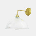 Maris Bathroom Wall Light with straight arm and prismatic glass shade, brass finish, waterproof and elegant ambient lighting fixture
