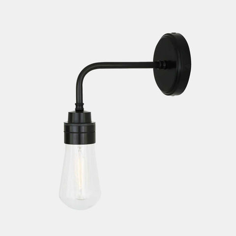 Bo Bathroom Wall industrial-style dimmable black wall light with clear teardrop glass shade and IP65 waterproof rating