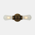 Aldbury Bathroom double wall light with antique brass finish and clear glass shades