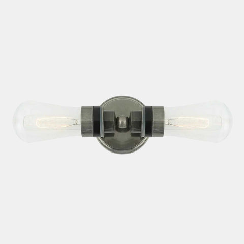 Aldbury Bathroom double wall light with two clear glass shades and industrial design in matte black finish