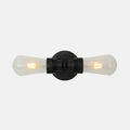 Aldbury Bathroom double wall light in matte black with two clear glass teardrop shades and dimmable bulbs
