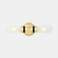Aldbury Bathroom double wall light with satin brass finish and clear glass shades