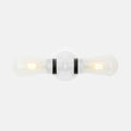 Aldbury Bathroom double wall light with clear teardrop glass shades and dimmable bulbs in matt black finish