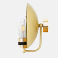 Chulainn Bathroom Dish Wall Light in antique brass with curved arm and exposed bulb design